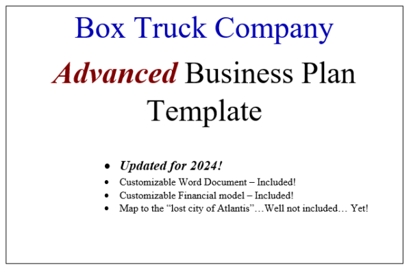 Advanced box truck business plan template updated 2024!
